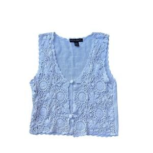 Women’s Vintage Crochet Lace Vest Top Blue Festival Y2K Cottagecore